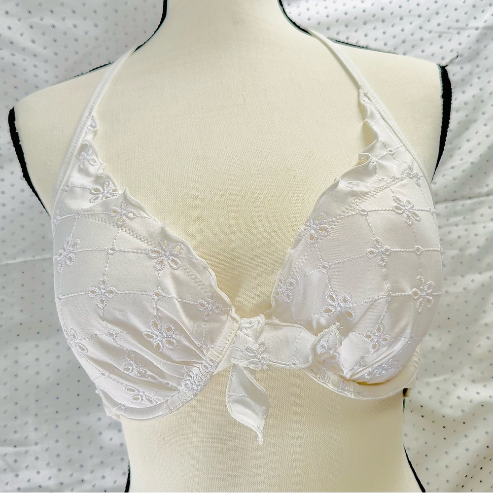 H&M White Ruffled Padded Bikini Top